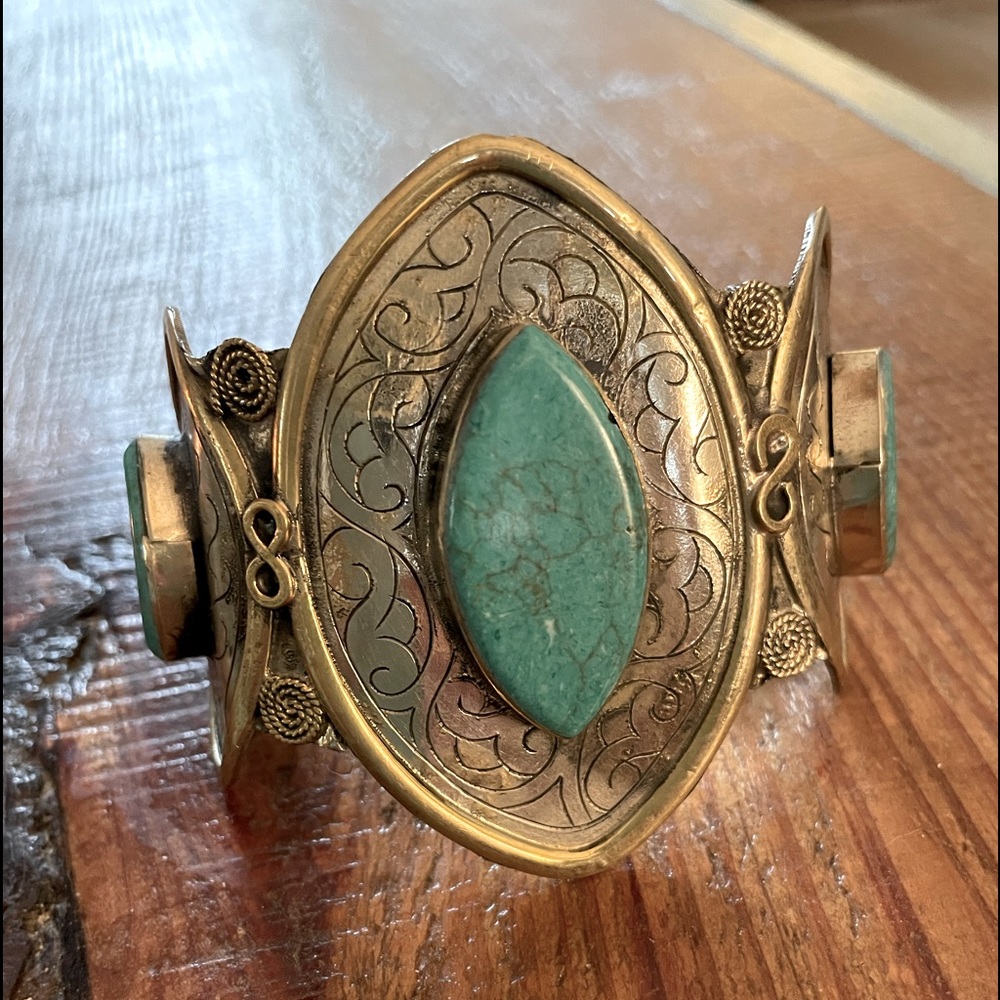 Turquoise and silver adjustable cuff bracelet
